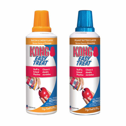 Picture of KONG Easy Treat Bacon & Cheese, Peanut Butter - Spreadable Dog Treat Paste for Lick Mats - Dog Treat Paste for Slow Feeder - Liquid Treat for Dogs - 8 oz, Bacon & Cheese, Peanut Butter Combo (2 Pack)