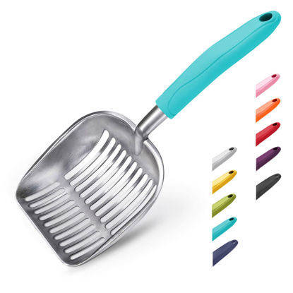 Picture of WePet Cat Litter Scoop, Aluminum Alloy Sifter, Kitty Metal Scooper, Deep Shovel, Long Handle, Poop Sifting, Kitten Pooper Lifter, Durable, Heavy Duty, for Litter Box