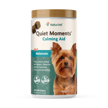 Picture of NaturVet Quiet Moments Calming Aid Melatonin Dog Supplement - Helps Reduce Stress in Dogs - for Pet Storm Anxiety, Motion Sickness, Grooming, Separation, Travel - 240 Ct. Chews