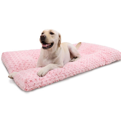 Picture of Washable Dog Bed Deluxe Plush Dog Crate Beds Fulffy Comfy Kennel Pad Anti-Slip Pet Sleeping Mat for Large, Jumbo, Medium, Small Dogs Breeds, 41" x 27", Pink