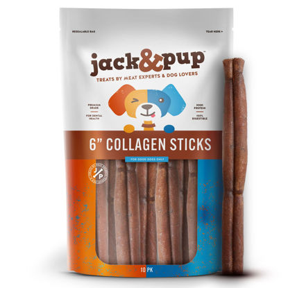 Picture of Jack&Pup 6" Beef Collagen Sticks for Dogs, Rawhide Free Dog Chews Long Lasting Collagen Chews for Dogs Healthy Dog Treats for Medium Dogs Joint Support for Dogs | Bully Stick Alternative (10 Pack)