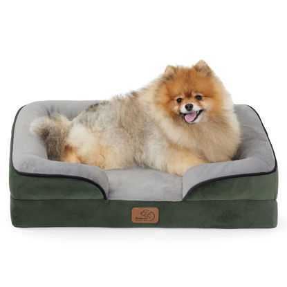 Picture of Bedsure Small Orthopedic Dog Bed, Bolster Dog Beds for Small Dogs - Foam Sofa with Removable Washable Cover, Waterproof Lining and Nonskid Bottom Couch, Dark Green