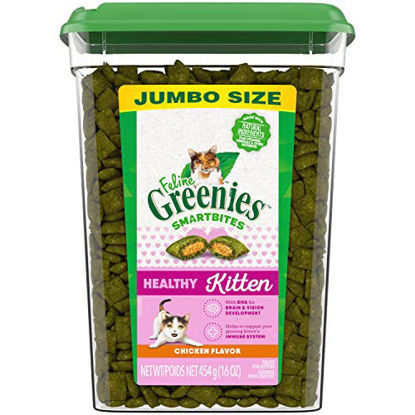 Picture of FELINE GREENIES SMARTBITES Healthy Kitten Treats, Crunchy and Soft Natural Cat Treats, Chicken Flavor, 16 oz Tub