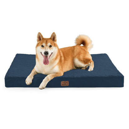 Picture of Bedsure Large Dog Bed for Large Dogs - Big Orthopedic Waterproof Dog Beds with Removable Washable Cover, Egg Crate Foam Pet Bed Mat, Suitable for Dogs Up to 65 lbs, Navy