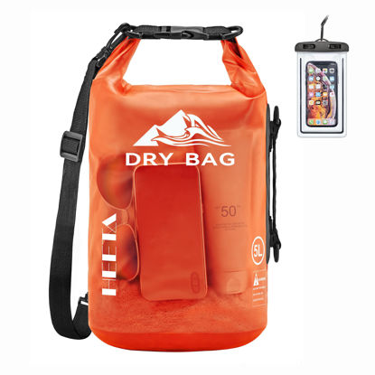 Picture of HEETA Waterproof Dry Bag for Women Men, Roll Top Lightweight Dry Storage Bag Backpack with Phone Case for Travel, Swimming, Boating, Kayaking, Camping and Beach, Transparent Orange 40L