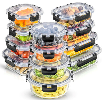 Picture of JoyJolt JoyFul 24pc Borosilicate Glass Storage Containers with Lids. 12 Airtight, Freezer Safe Food Storage Containers, Pantry Kitchen Storage Containers, Glass Meal Prep Container for Lunch