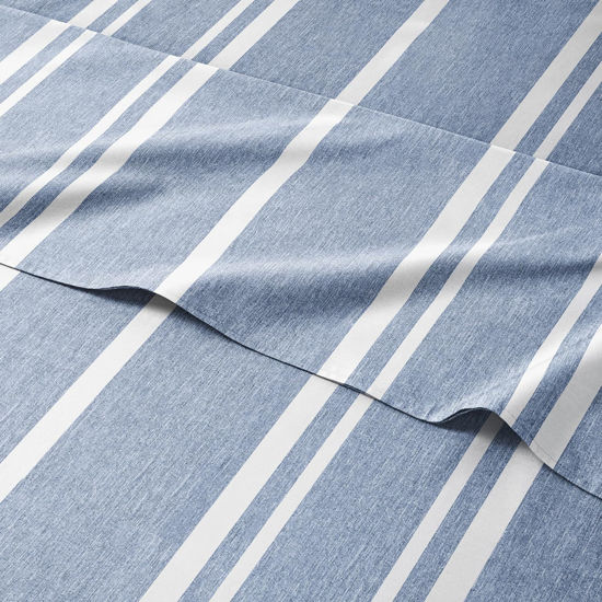 Picture of Striped Bed Sheets - Pin Striped Sheets - Blue and White Sheets - White and Blue Striped Sheets - Full Striped Sheets - Hotel Luxury Bed Sheets - Deep Pockets - Breathable & Cooling Sheets