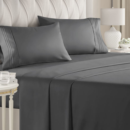 Picture of Full Size Sheet Set - Breathable & Cooling Sheets - Hotel Luxury Bed Sheets - Extra Soft - Deep Pockets - Easy Fit - 4 Piece Set - Wrinkle Free - Comfy - Charcoal Bed Sheets - Fulls Sheets - 4PC