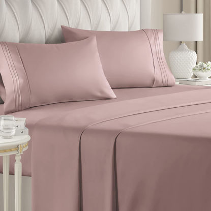 Picture of California King Size Sheet Set - Breathable & Cooling - Hotel Luxury Bed Sheets - Extra Soft - Deep Pockets - Easy Fit - 4 Piece Set - Wrinkle Free - Comfy - Mauve Bed Sheets - Cali King - 4PC