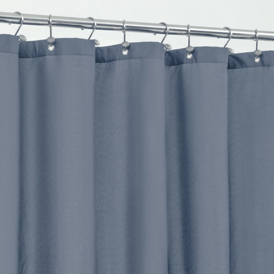 Picture of ALYVIA SPRING Blue Fabric Shower Curtain Liner Waterproof - Soft & Light-Weight Cloth Shower Liner with 3 Magnets, Hotel Quality & Machine Washable - Standard Size 72x72, Stone Blue