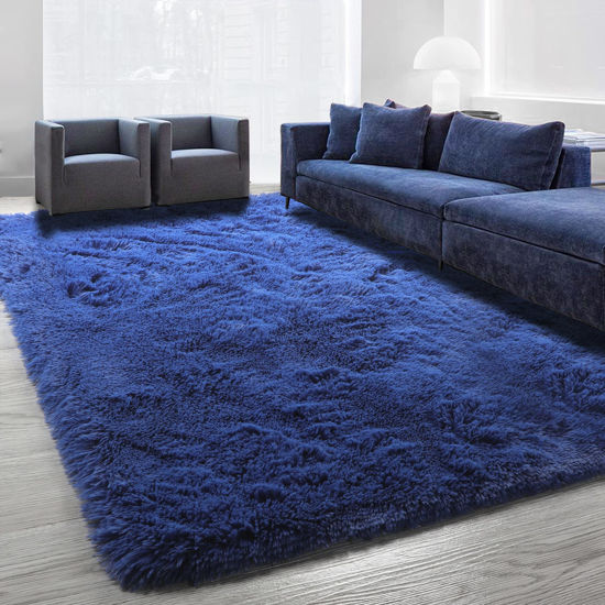 Picture of Navy Blue Fluffy Living Room Rugs, Furry Area Rug 5x8 for Bedroom, Shag Rug for Kids Room, Living Room Decor, Fuzzy Carpet for Nursery, Plush Rug for Game Room, Soft Shaggy Rug for Play Room