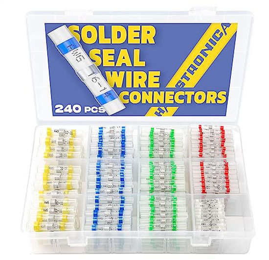 Picture of haisstronica 240PCS Solder Seal Wire Connectors Kit,26-10 Gauge Marine Grade Heat Shrink Wire Connectors,Waterproof Butt Connectors,Butt Splice Eletrical Wire Connectors Kit(5Colors/5Sizes)