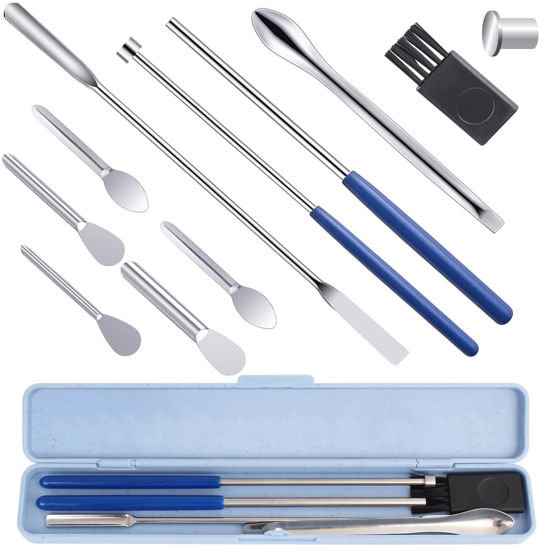 Picture of 11 Piece Capsule Filling Machine Kit for Pill Filler - Micro lab Spoons Spatula Tool for Gel Capsules Empty Quickly Fill Tray with Herb Powder Tamper Tools All Sizes # 000 00 0 1 2 3 4 5