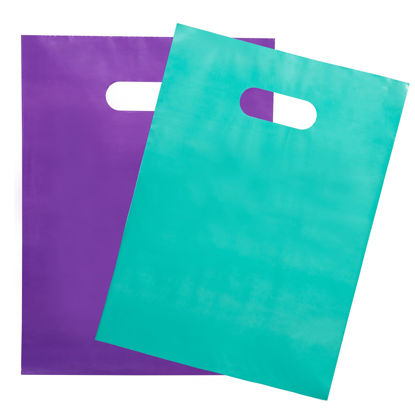 Picture of 200 Teal & Purple Bags for Small Business 100 Teal and 100 Purple 1.5Mil 9"x12" Merchandise Bags Thick Glossy Retail Bags and Shopping Bags For Small Business with Die Cut Handles Boutique Bags