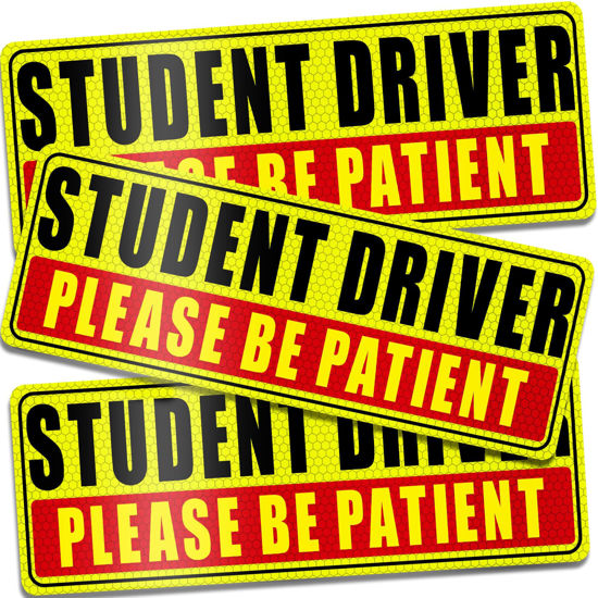 Picture of Sukh Student Driver Magnet for Car - Be Patient Student Driver Magnet Boys and Girls New Student Driver Sticker Safety Warning Reflective Signs Reusable Movable 3 Pcs