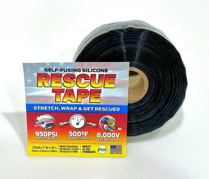 Picture of Rescue Tape, Self-Fusing Silicone Tape, Emergency Plumbing Pipe & Radiator Hose Repair, Electrical Insulation, 1" Width x 36' Length x 0.02" Thick, Black