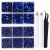 Picture of LPBeads 6400 Pieces Hotfix Rhinestones Sapphire Flat Back 5 Mixed Sizes Crystal Round Glass Gems with Tweezers and Picking Rhinestones Pen