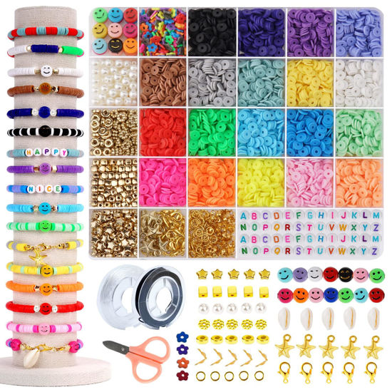 GetUSCart- LZOUOWO 5300 Clay Beads for Bracelets Making Aesthetic Kit with  Smiley Face Beads Polymer Clay Flat Beads for Friendship Bracelet Kit  Heishi disc Beads and Letter Beads for Girls Ages 8-12