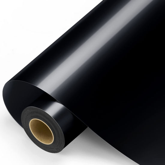 Picture of Black Permanent Vinyl - 12" x11FT Black Adhesive Vinyl Roll for All Cutting Machine, Permanent Outdoor Vinyl for Decor Sticker, Car Decal, Scrapbooking, Signs, Glossy & Waterproof