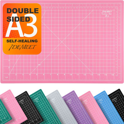 Picture of Thickened 18"x12" Self Healing Cutting Mat, Idemeet Rotary Cutting Sewing Mat for Craft, 5-Ply Blade Table Protecter Cut Board for Handcraft Project, A3, Pink