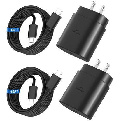 Picture of Super Fast Charger Type C, 25W USB C Wall Charger Fast Charging for Samsung Galaxy S23 Ultra/S23/S23+/S22/S22 Ultra/S22+/S21 Ultra/S20 Ultra/Note 20/Note 10/Z Fold 3 with 10FT C Charger Cable 2pack