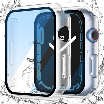 Picture of Misxi [2 Pack] Waterproof Hard Case with Tempered Glass Compatible with Apple Watch Series 8 Series 7 41mm, Ultra-Thin Durable Protective Cover for iWatch Screen Protector, Matte Transparent