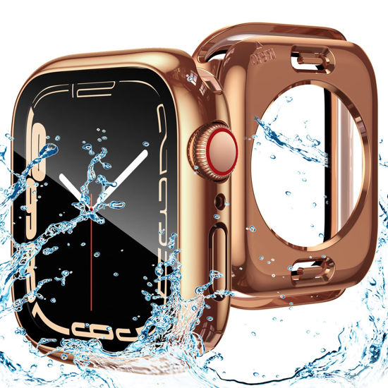 Picture of Goton 2 in 1 Waterproof Case for Apple Watch Screen Protector 40mm SE 2nd Gen Series 6 5 4 SE, 360 Protective Glass Face Cover Bumper + Back Frame for iWatch 6 5 4 SE Accessories 40 mm, Rose Gold