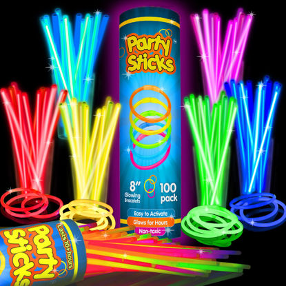 Picture of Glow Sticks Bulk Party Favors 100pk - 8" Glow in the Dark Party Supplies, Light Sticks for Neon Party Glow Necklaces and Bracelets for Kids or Adults