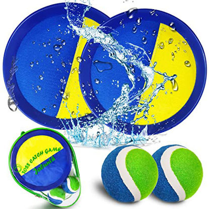 Picture of Jalunth Ball Catch Paddle Set Games - Beach Toys Pool Back Yard Outdoor Games Backyard Throw Toss Age 3 4 5 6 7 8 9 10 11 12 Years Old Boys Girls Kids Adults Family Outside Christmas Easter Gifts