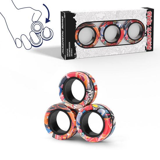 Picture of Magnetic Rings Fidget Toy Set, Idea ADHD Fidget Toys, Adult Fidget Magnets Spinner Rings for Anxiety Relief Autism Therapy, Fidget Pack Great Gift for Adults Teens Kids (G)