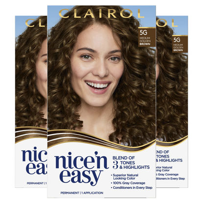 Picture of Clairol Nice'n Easy Permanent Hair Dye, 5G Medium Golden Brown Hair Color, Pack of 3