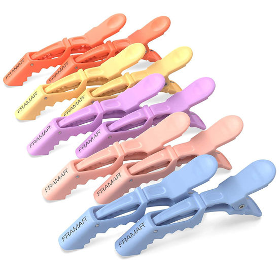 Picture of FRAMAR Pastel Alligator Hair Clips 10 Pack - Professional Hair Clips For Styling, Hair Styling Salon Plastic Gator Clips