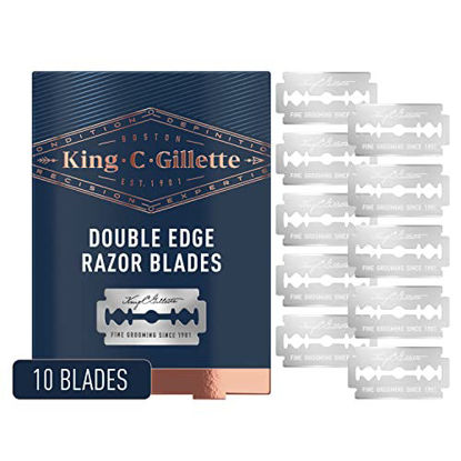 Picture of King C. Gillette Double Edge Safety Razor Blades 10 count, Stainless Steel Platinum Coated Blades