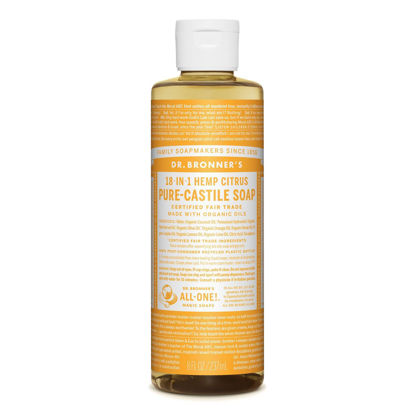 Picture of Dr. Bronner's - Pure-Castile Liquid Soap (Citrus, 8 ounce) - Made with Organic Oils, 18-in-1 Uses: Face, Body, Hair, Laundry, Pets and Dishes, Concentrated, Vegan, Non-GMO