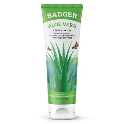 Picture of Badger Aloe Vera Gel for Sunburn Relief, Fair Trade & Organic After Sun Care, Pure Cooling Soothing Aloe Vera Gel for Face & Skin, Hypoallergenic & Unscented, 4 fl oz