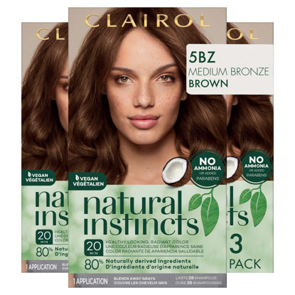 Picture of Clairol Natural Instincts Demi-Permanent Hair Dye, 5BZ Medium Bronze Brown Hair Color, Pack of 3