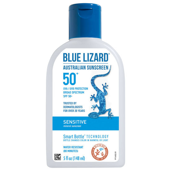 Picture of BLUE LIZARD Sensitive Mineral Sunscreen with Zinc Oxide, SPF 50+, Water Resistant, UVA/UVB Protection with Smart Bottle Technology - Fragrance Free, 5 oz