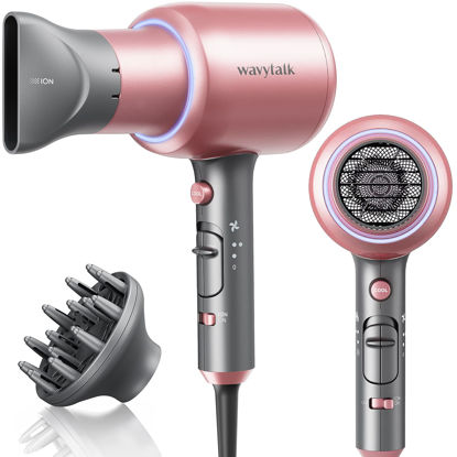 Picture of Wavytalk Professional Ionic Hair Dryer Blow Dryer with Diffuser and Concentrator for Curly Hair 1875 Watt Negative Ions Dryer with Ceramic Technology Nozzle for Fast Drying as Salon Light and Quiet