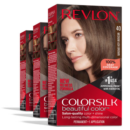 Picture of Revlon Permanent Hair Color, Permanent Brown Hair Dye, Colorsilk with 100% Gray Coverage, Ammonia-Free, Keratin and Amino Acids, Brown Shades (Pack of 3)