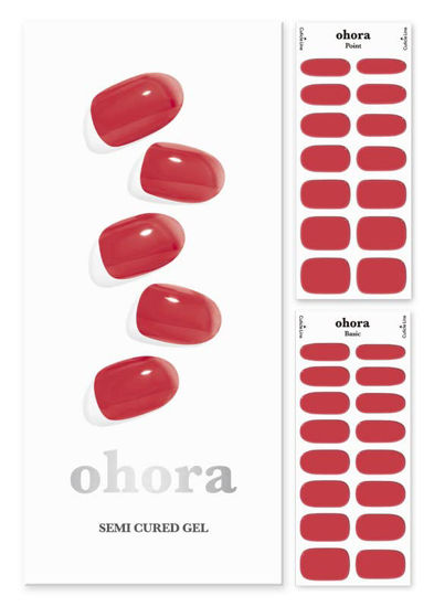 Picture of ohora Semi Cured Gel Nail Strips (N Tint Brick) - Works with Any Nail Lamps, Salon-Quality, Long Lasting, Easy to Apply & Remove - Includes 2 Prep Pads, Nail File & Wooden Stick - Red