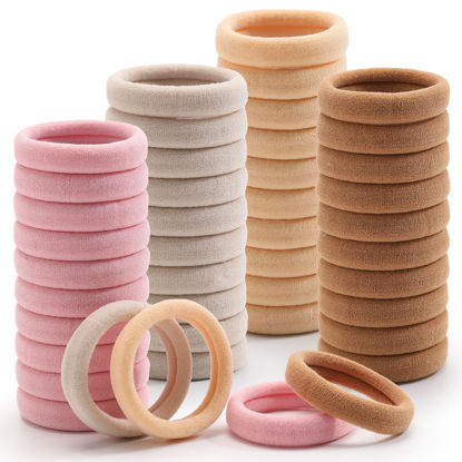 Picture of 100 Pcs Thick Seamless Tan Hair Ties, Ponytail Holders Hair Accessories No Damage for Thick Hair (Pink Theme Colors)