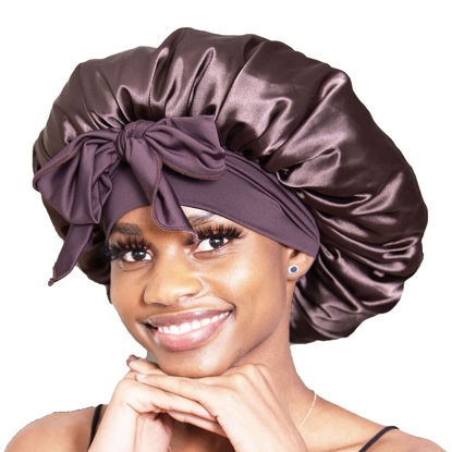 GetUSCart- Satin Bonnet Silk Bonnet Hair Bonnet for Sleeping Large Bonnets  with Tie Band Hair Wrap with Adjustable Straps Hair Cap Night Sleep Caps  for Women Curly Braid Hair Black