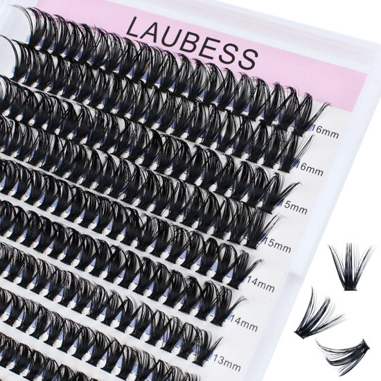 Picture of Lash Clusters 14-18mm 240pcs 50D Individual Lashes D Curl Cluster Lashes Mixed Length Eyelash Clusters DIY Lash Extension Kit Cluster Eyelash Extensions (50D-0.07D, 14-18mm)