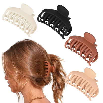 Picture of DEEKA 4 PCS Double Row Teeth Hair Claw Clips 2.5" Medium Hair Clips for Thin Hair Small Matte Clips Short Fine Hair Accessories for Women and Girls -Black Brown