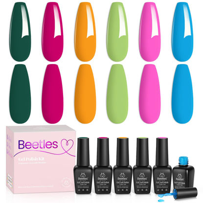 Picture of beetles Gel Polish Set- 6 Colors Boundless Energy Collection Popular Hot Pink Green Blue Orange Gel Nail Polish Kit Holiday Nail Art Design, Soak Off LED Gel Manicure DIY Home