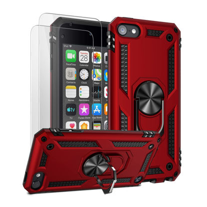Picture of ULAK Compatible with iPod Touch 7 Case/iPod Touch 6 Case with 2 HD Screen Protectors, Hybrid Rugged Shockproof Cover with Built-in Kickstand for iPod Touch 7th/6th/5th Generation (Red)