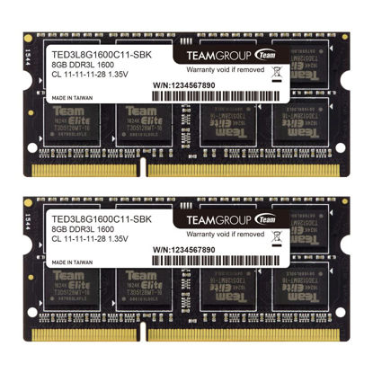 Picture of TEAMGROUP Elite DDR3L 16GB Kit (2 x 8GB) 1600MHz PC3-12800 CL11 Unbuffered Non-ECC 1.35V SODIMM 204-Pin Laptop Notebook PC Computer Memory Module Ram Upgrade - TED3L16G1600C11DC-S01