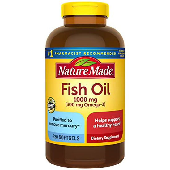 Picture of Nature Made Fish Oil 1000 mg Softgels, Fish Oil Supplements, Omega 3 Fish Oil for Healthy Heart Support, Omega 3 Supplement with 320 Softgels, 160 Day Supply