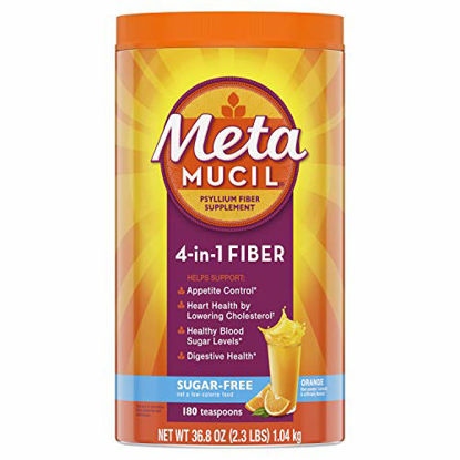 Picture of Metamucil, Daily Psyllium Husk Powder Supplement, Sugar-Free Powder, 4-in-1 Fiber for Digestive Health, Orange Flavored Drink, 180 teaspoons