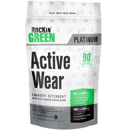 Picture of Rockin' Green Active Wear Detergent (90 Loads), Plant based, All Natural Laundry Detergent Powder, Vegan and Biodegradable Odor Fighter, Safe for Sensitive Skin, 45 oz (Unscented)